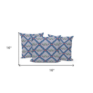 Homeroots Set Of Three 16" X 16" Blue And Gray Peacock Blown Seam Floral Indoor Outdoor Throw Pillow  Polyester 536050