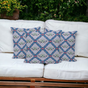 Homeroots Set Of Three 16" X 16" Blue And Gray Peacock Blown Seam Floral Indoor Outdoor Throw Pillow  Polyester 536050