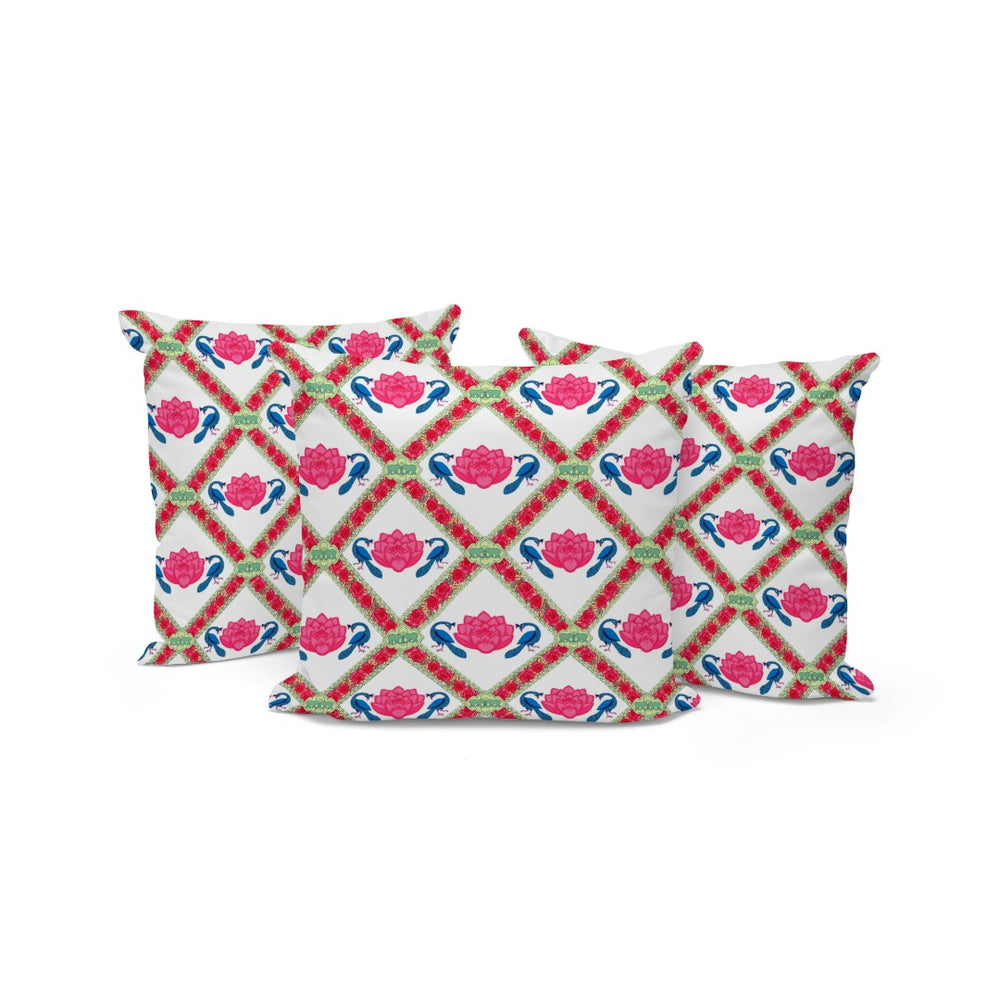 HomeRoots Set of Three 16" Pink & White Peacock Floral Throw Pillows for Indoor & Outdoor Decor Style 536052