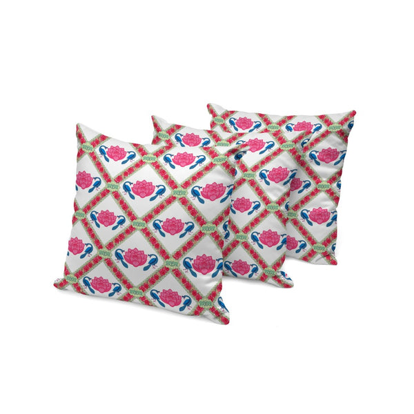 HomeRoots Set of Three 16" Pink & White Peacock Floral Throw Pillows for Indoor & Outdoor Decor Style 536052