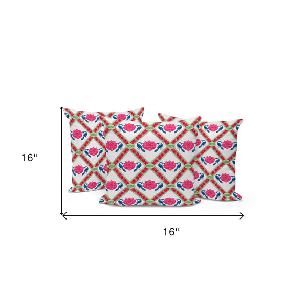 HomeRoots Set of Three 16" Pink & White Peacock Floral Throw Pillows for Indoor & Outdoor Decor Style 536052