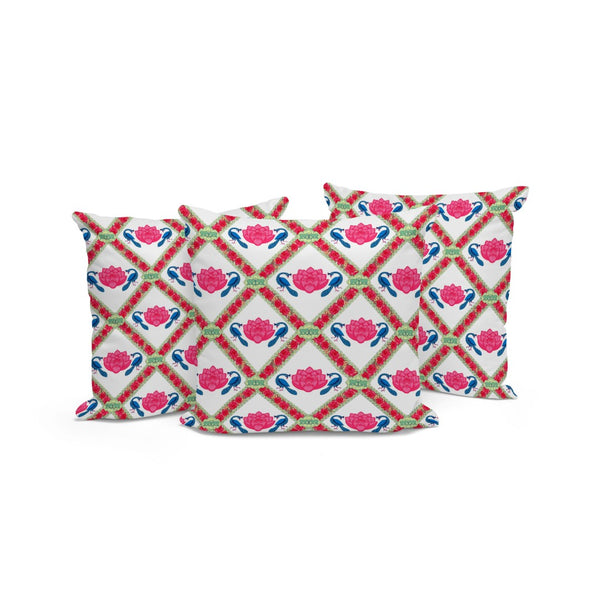 HomeRoots Set of Three 16" Pink & White Peacock Floral Throw Pillows for Indoor & Outdoor Decor Style 536052