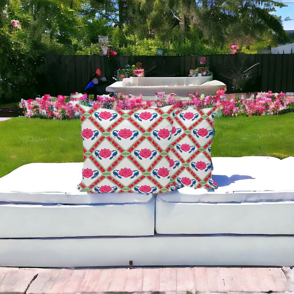 HomeRoots Set of Three 16" Pink & White Peacock Floral Throw Pillows for Indoor & Outdoor Decor Style 536052