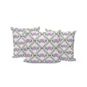 HomeRoots Set of Three Blue and White Peacock Floral Throw Pillows – Stylish Indoor/Outdoor Cushions for Elegance 536054
