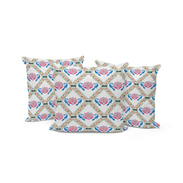 HomeRoots Set of Three Blue and White Peacock Floral Throw Pillows – Stylish Indoor/Outdoor Cushions for Elegance 536054