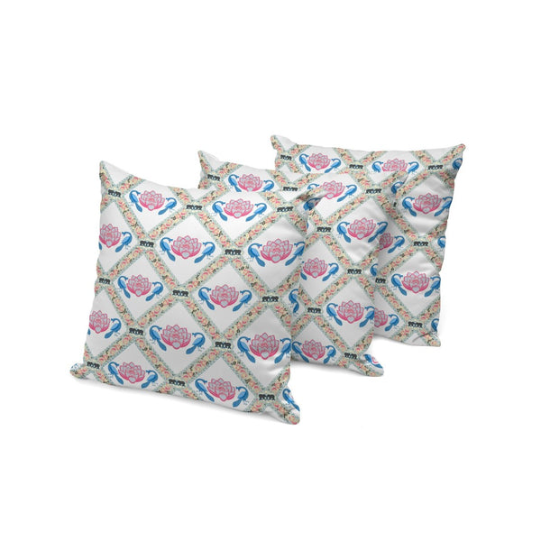 HomeRoots Set of Three Blue and White Peacock Floral Throw Pillows – Stylish Indoor/Outdoor Cushions for Elegance 536054