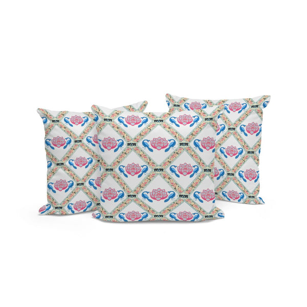 HomeRoots Set of Three Blue and White Peacock Floral Throw Pillows – Stylish Indoor/Outdoor Cushions for Elegance 536054