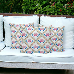 HomeRoots Set of Three Blue and White Peacock Floral Throw Pillows – Stylish Indoor/Outdoor Cushions for Elegance 536054