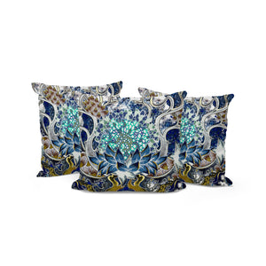 Homeroots Set Of Three 16" X 16" Blue And Green Blown Seam Floral Indoor Outdoor Throw Pillow  Polyester 536058