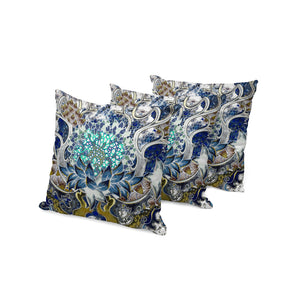 Homeroots Set Of Three 16" X 16" Blue And Green Blown Seam Floral Indoor Outdoor Throw Pillow  Polyester 536058