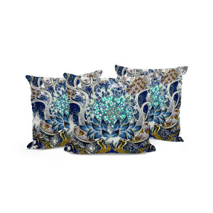Homeroots Set Of Three 16" X 16" Blue And Green Blown Seam Floral Indoor Outdoor Throw Pillow  Polyester 536058
