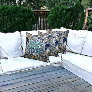 Homeroots Set Of Three 16" X 16" Blue And Green Blown Seam Floral Indoor Outdoor Throw Pillow  Polyester 536058
