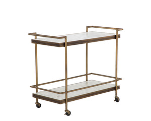 Sunpan Contardi Bar Cart - Elegant Rustic Bronze Frame with Marble-Look Concrete Shelves for Indoor/Outdoor Use
