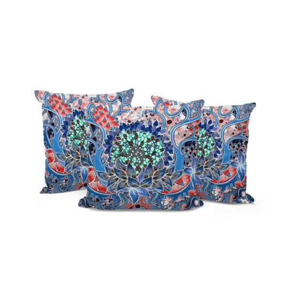 HomeRoots Set of Three Floral Throw Pillows – 16" Blue & Pink Cushions for Indoor/Outdoor Comfort & Style 536063