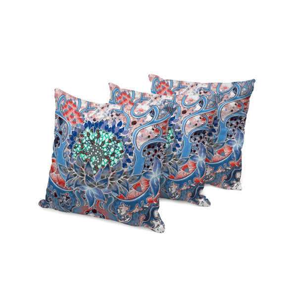 HomeRoots Set of Three Floral Throw Pillows – 16" Blue & Pink Cushions for Indoor/Outdoor Comfort & Style 536063