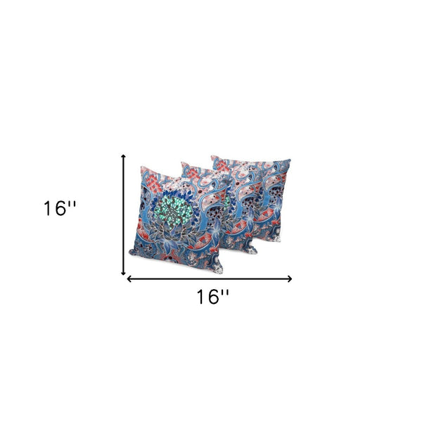 HomeRoots Set of Three Floral Throw Pillows – 16" Blue & Pink Cushions for Indoor/Outdoor Comfort & Style 536063