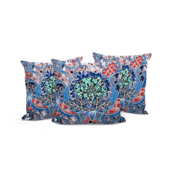 HomeRoots Set of Three Floral Throw Pillows – 16" Blue & Pink Cushions for Indoor/Outdoor Comfort & Style 536063