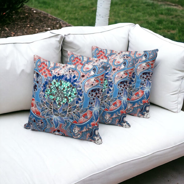 HomeRoots Set of Three Floral Throw Pillows – 16" Blue & Pink Cushions for Indoor/Outdoor Comfort & Style 536063