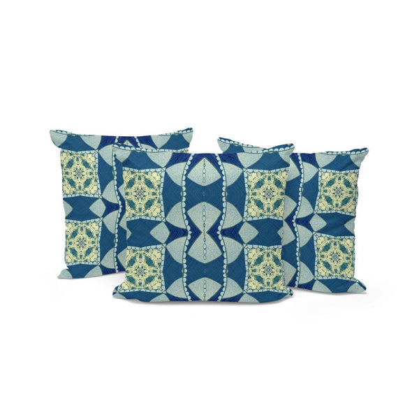 HomeRoots Set of Three 16" Blue & Green Blown-Seam Throw Pillows for Indoor & Outdoor Comfort and Style 536065