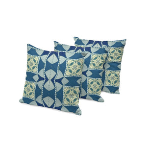 HomeRoots Set of Three 16" Blue & Green Blown-Seam Throw Pillows for Indoor & Outdoor Comfort and Style 536065