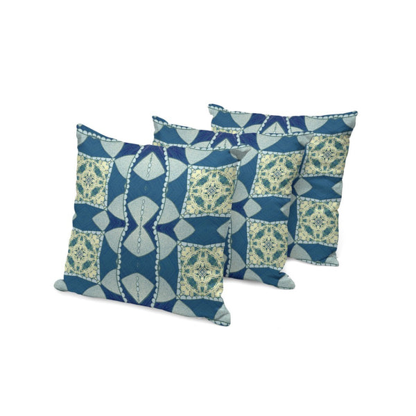 HomeRoots Set of Three 16" Blue & Green Blown-Seam Throw Pillows for Indoor & Outdoor Comfort and Style 536065