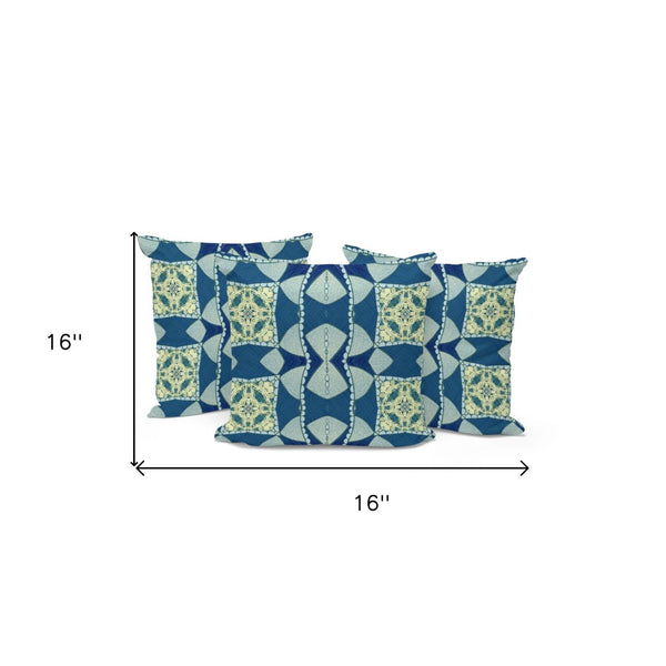 HomeRoots Set of Three 16" Blue & Green Blown-Seam Throw Pillows for Indoor & Outdoor Comfort and Style 536065