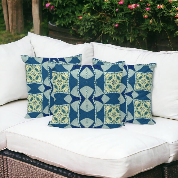 HomeRoots Set of Three 16" Blue & Green Blown-Seam Throw Pillows for Indoor & Outdoor Comfort and Style 536065