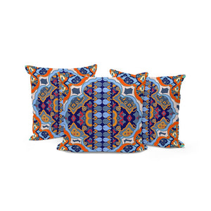 HomeRoots Set of Three 16" Blue & Orange Floral Throw Pillows for Indoor/Outdoor Comfort & Style Boost 536066