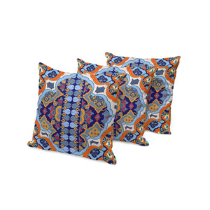HomeRoots Set of Three 16" Blue & Orange Floral Throw Pillows for Indoor/Outdoor Comfort & Style Boost 536066