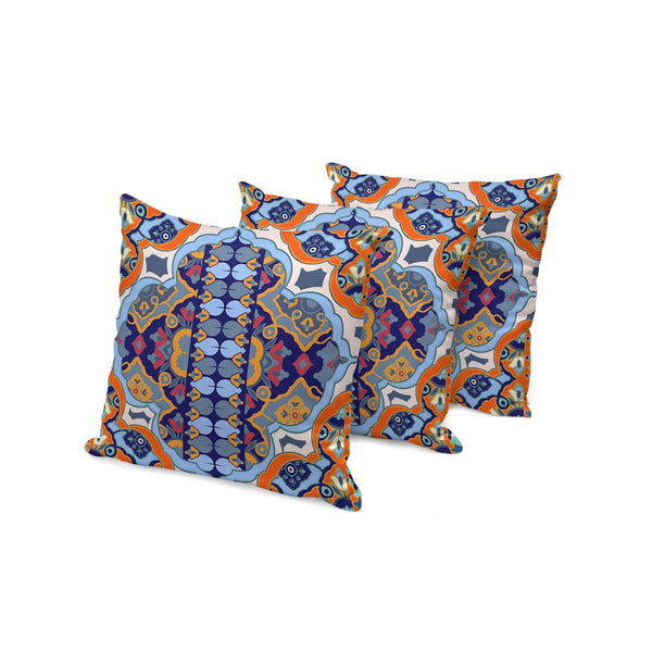 HomeRoots Set of Three 16" Blue & Orange Floral Throw Pillows for Indoor/Outdoor Comfort & Style Boost 536066