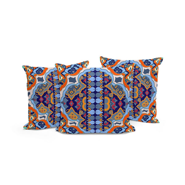 HomeRoots Set of Three 16" Blue & Orange Floral Throw Pillows for Indoor/Outdoor Comfort & Style Boost 536066