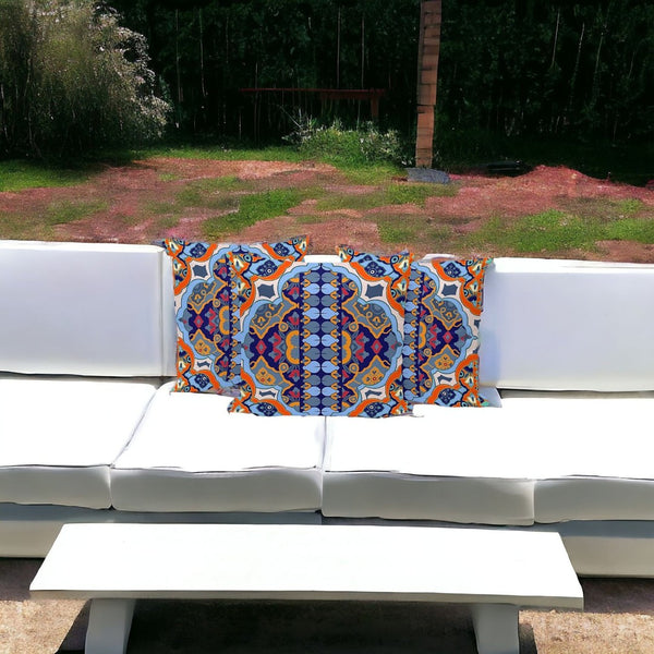 HomeRoots Set of Three 16" Blue & Orange Floral Throw Pillows for Indoor/Outdoor Comfort & Style Boost 536066
