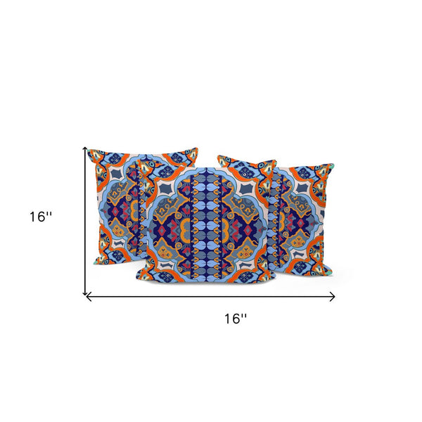 HomeRoots Set of Three 16" Blue & Orange Floral Throw Pillows for Indoor/Outdoor Comfort & Style Boost 536066