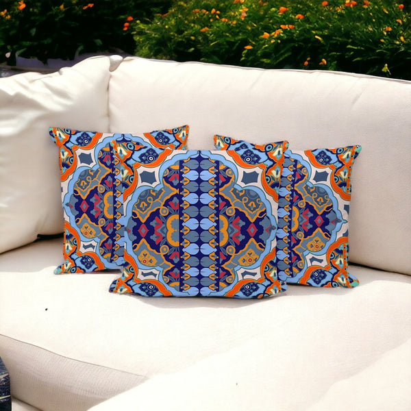 HomeRoots Set of Three 16" Blue & Orange Floral Throw Pillows for Indoor/Outdoor Comfort & Style Boost 536066