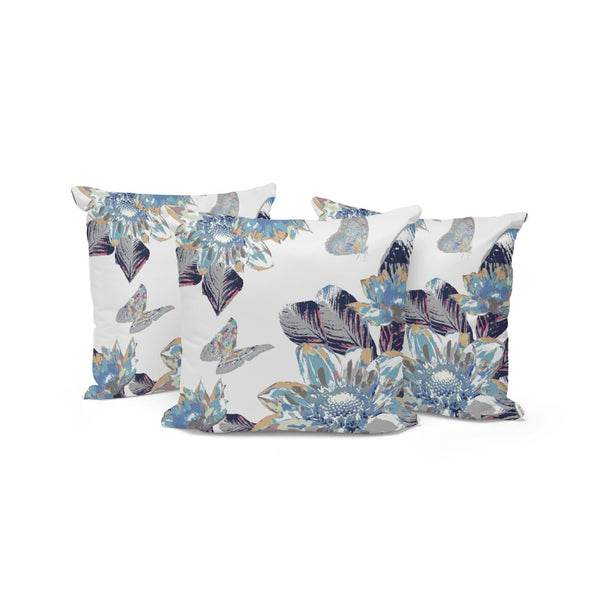 HomeRoots Set of Three Stylish Gray and White Butterfly Floral Indoor/Outdoor Throw Pillows for Versatile Decor 536078