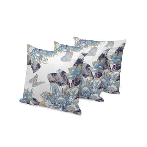 HomeRoots Set of Three Stylish Gray and White Butterfly Floral Indoor/Outdoor Throw Pillows for Versatile Decor 536078