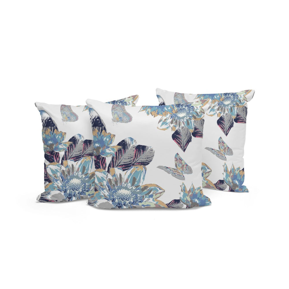 HomeRoots Set of Three Stylish Gray and White Butterfly Floral Indoor/Outdoor Throw Pillows for Versatile Decor 536078