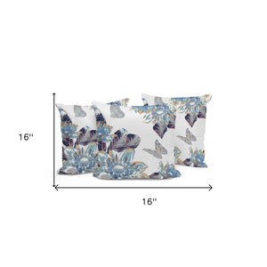 HomeRoots Set of Three Stylish Gray and White Butterfly Floral Indoor/Outdoor Throw Pillows for Versatile Decor 536078