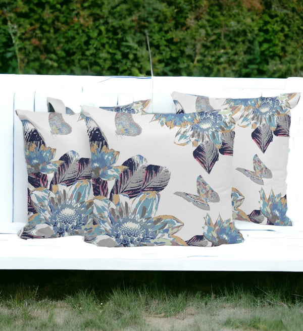 HomeRoots Set of Three Stylish Gray and White Butterfly Floral Indoor/Outdoor Throw Pillows for Versatile Decor 536078