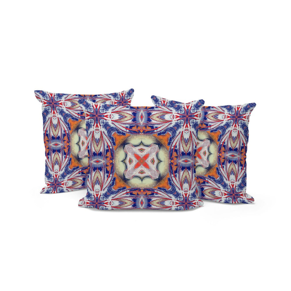 HomeRoots Set of Three 16" Floral Throw Pillows in Blue and Orange - Vibrant Indoor/Outdoor Cushion Style 536082