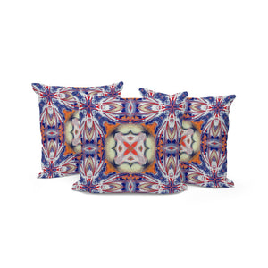HomeRoots Set of Three 16" Floral Throw Pillows in Blue and Orange - Vibrant Indoor/Outdoor Cushion Style 536082