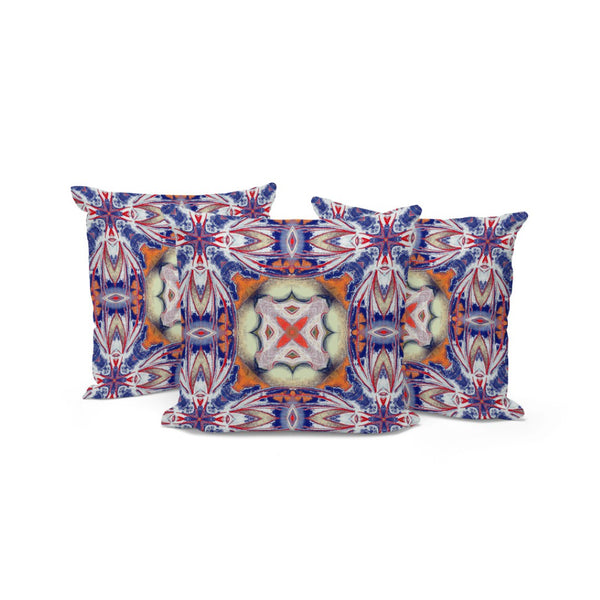 HomeRoots Set of Three 16" Floral Throw Pillows in Blue and Orange - Vibrant Indoor/Outdoor Cushion Style 536082