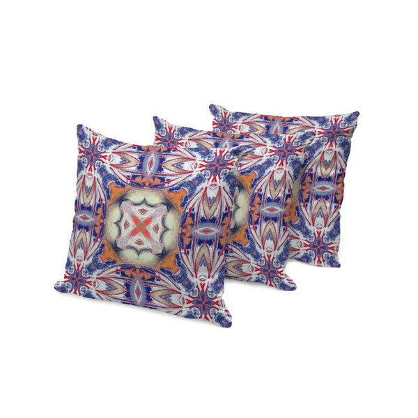 HomeRoots Set of Three 16" Floral Throw Pillows in Blue and Orange - Vibrant Indoor/Outdoor Cushion Style 536082