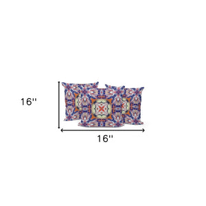 HomeRoots Set of Three 16" Floral Throw Pillows in Blue and Orange - Vibrant Indoor/Outdoor Cushion Style 536082