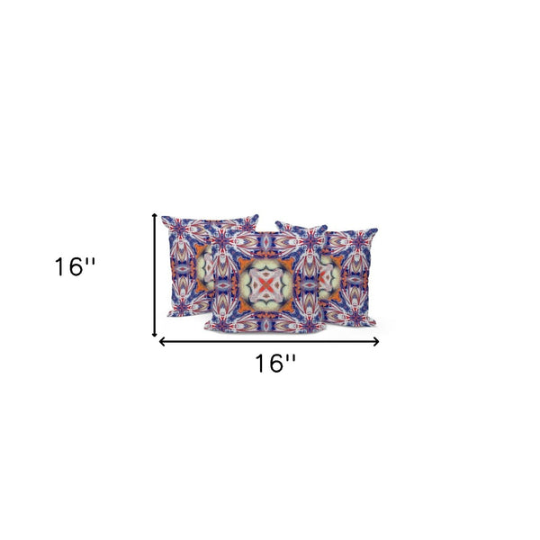 HomeRoots Set of Three 16" Floral Throw Pillows in Blue and Orange - Vibrant Indoor/Outdoor Cushion Style 536082