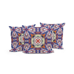 HomeRoots Set of Three 16" Floral Throw Pillows in Blue and Orange - Vibrant Indoor/Outdoor Cushion Style 536082