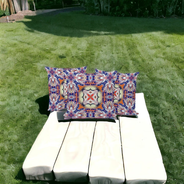 HomeRoots Set of Three 16" Floral Throw Pillows in Blue and Orange - Vibrant Indoor/Outdoor Cushion Style 536082