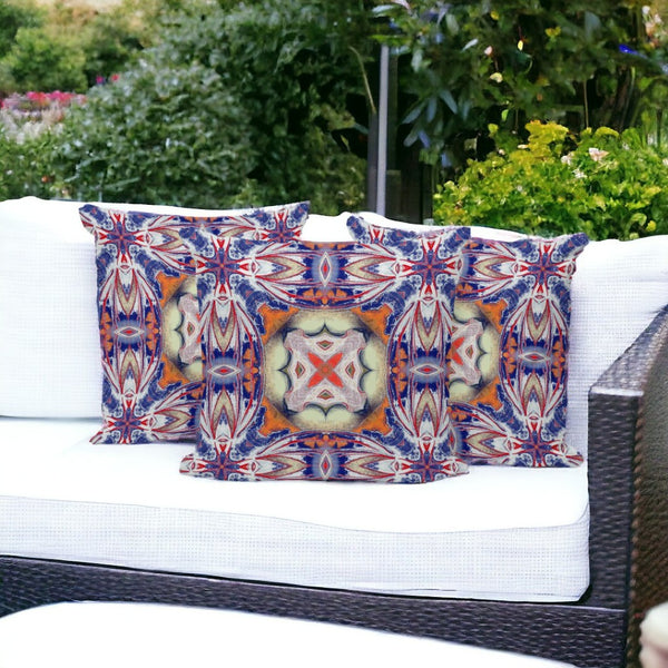 HomeRoots Set of Three 16" Floral Throw Pillows in Blue and Orange - Vibrant Indoor/Outdoor Cushion Style 536082