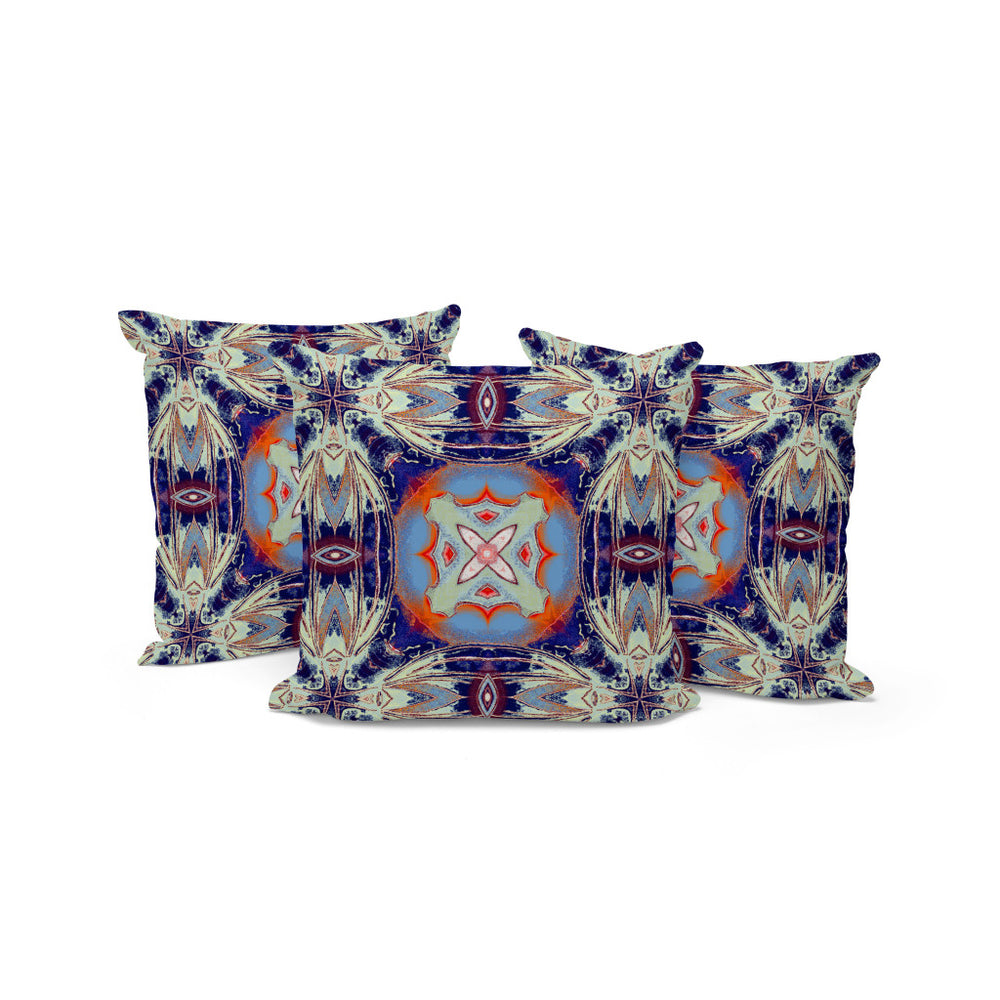 Homeroots Set Of Three 16" X 16" Blue And Orange Blown Seam Floral Indoor Outdoor Throw Pillow  Polyester 536083