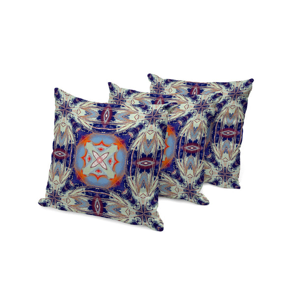 Homeroots Set Of Three 16" X 16" Blue And Orange Blown Seam Floral Indoor Outdoor Throw Pillow  Polyester 536083